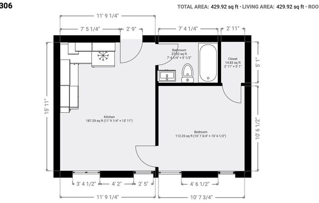 1 bed, 1 bath, 430 sqft, $1,050, Unit 306