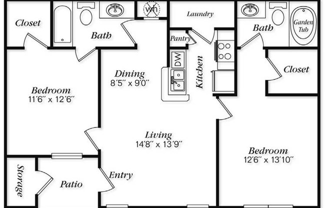 2 beds, 2 baths, 985 sqft, $1,305, Unit 1204