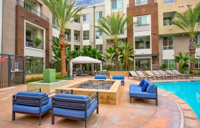 Large fire pit at Accent apartments, LA, California