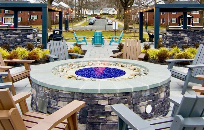 Convenient outdoor fire pit and kitchen area