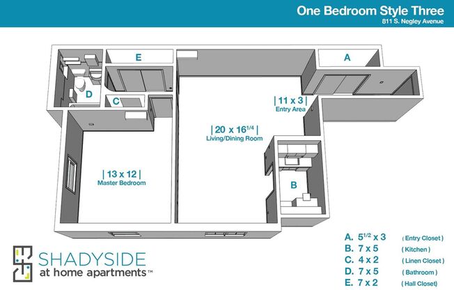 1 bed, 1 bath, 625 sqft, $1,415, Unit N203