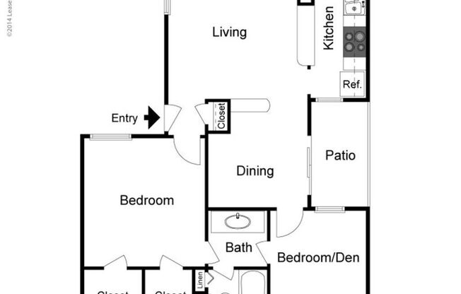2 beds, 1 bath, 841 sqft, $1,305
