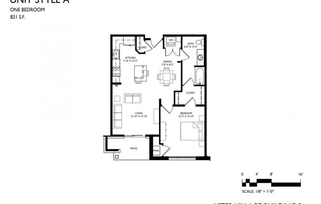 1 bed, 1 bath, 821 sqft, $1,325, Unit 204