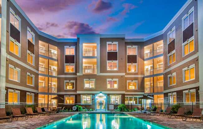 Swimming Pool at Dusk at Riversong Apartments in Bradenton, FL