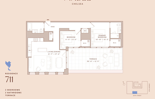 2 beds, 2 baths, $11,677, Unit 711