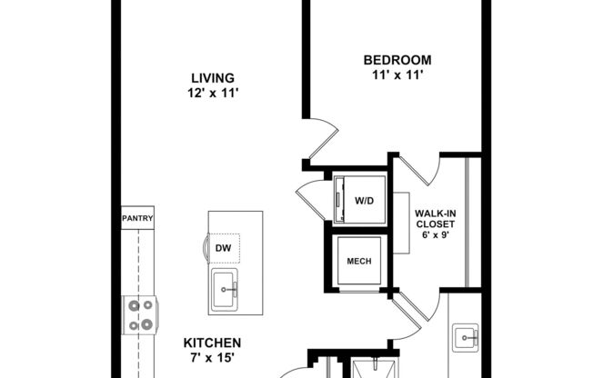 1 bed, 1 bath, 677 sqft, $1,665