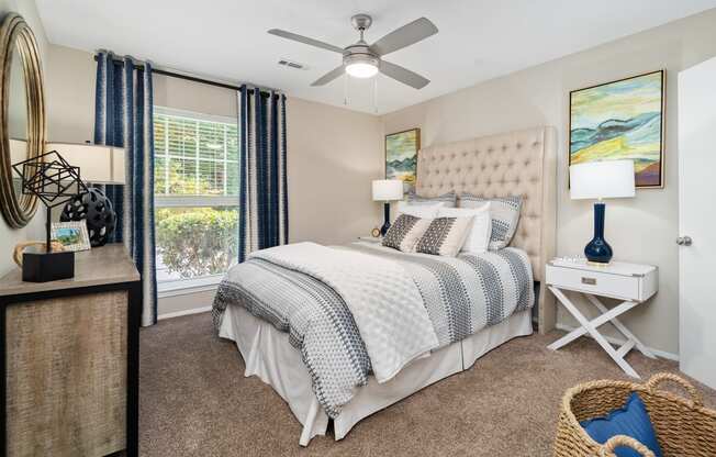 Bedroom with Large Windows in Model Apartment  located at Rise at Signal Mountain in Chattanooga, TN 37405