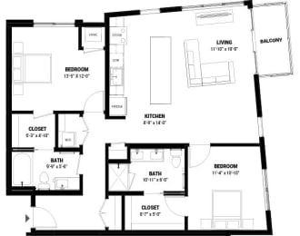 2 beds, 2 baths, 1,114 sqft, $2,445