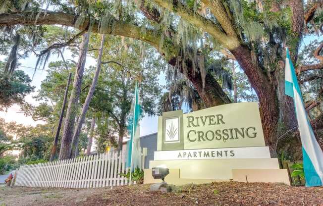 Property Entrance Signature at River Crossing Apartments, Thunderbolt, GA, 31404