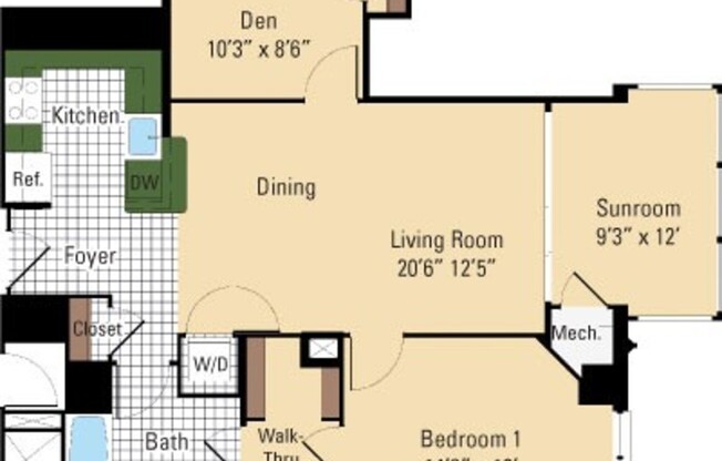 1 bed, 1 bath, 972 sqft, $2,952