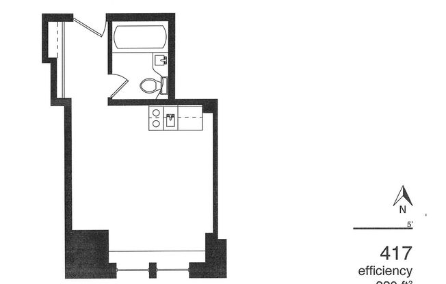 Studio, 1 bath, 195 sqft, $470, Unit 417