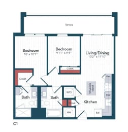 2 beds, 2 baths, 848 sqft, $2,597