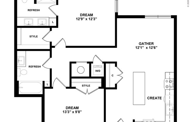 1 bed, 2 baths, 953 sqft, $2,612