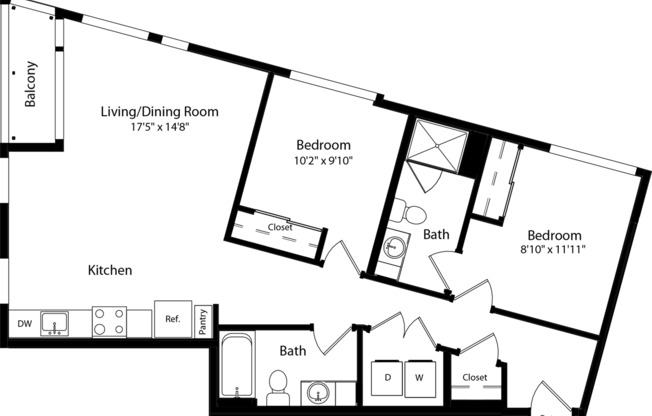 2 beds, 2 baths, 991 sqft, $3,881, Unit 540