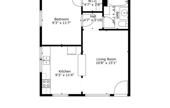 1 bed, 1 bath, 472 sqft, $1,795, Unit 1819 1/2