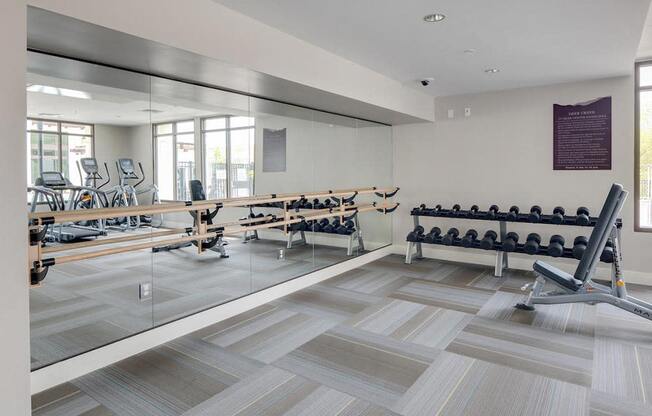 the main fitness room has treadmills and other exercise equipment