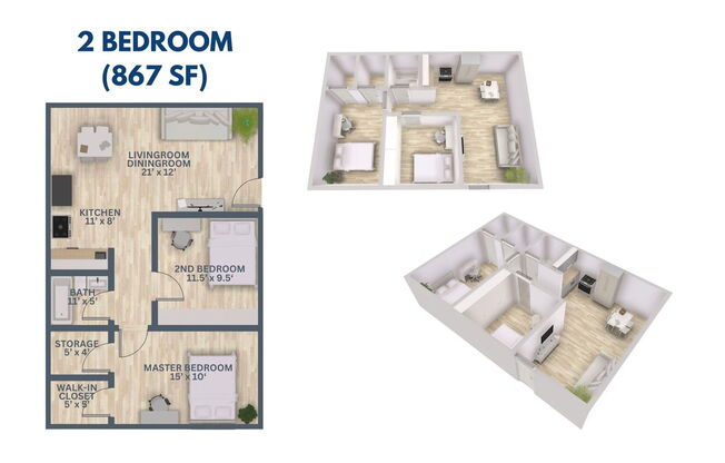 1 bed, 1 bath, 525 sqft, $925, Unit B204