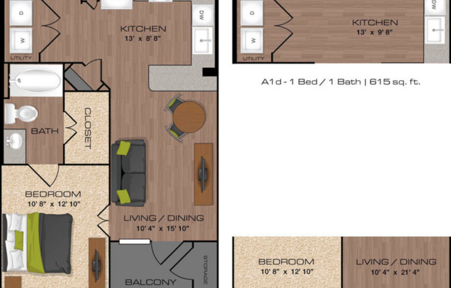 1 bed, 1 bath, 614 sqft, $1,411