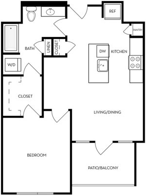 1 bed, 1 bath, 733 sqft, $1,379