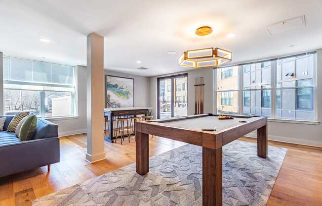 Pool Table in Game Room Montclair Apartments forrent