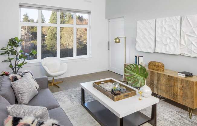 living room with barn door