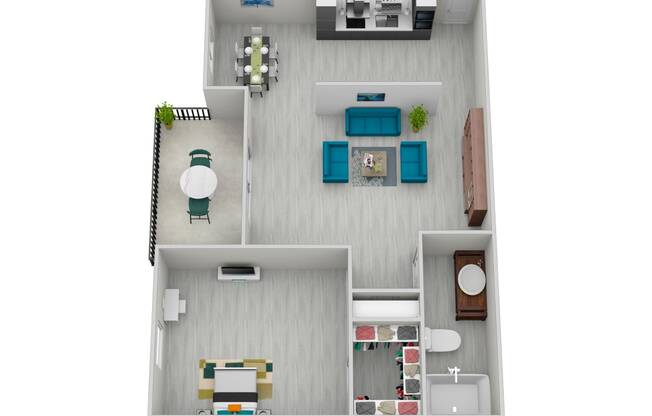 a floor plan of a 1 bedroom floor plan with roommates