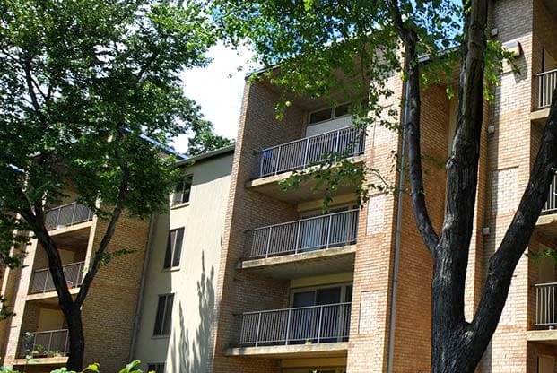 View of exterior balconies at Tysons Glen Apartments and Townhomes, Falls Church