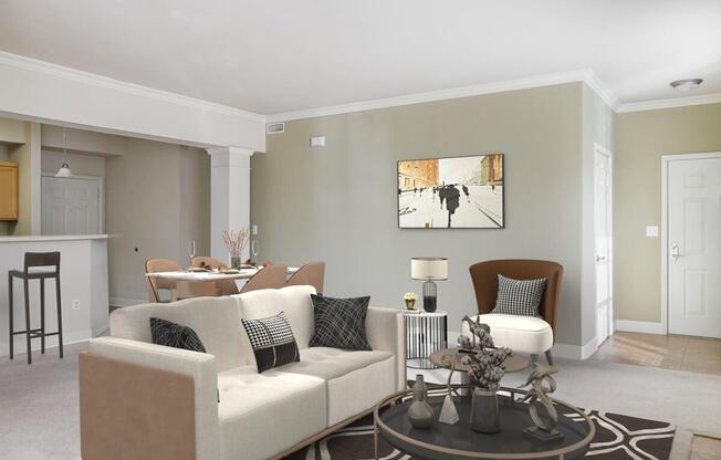 a living room filled with furniture and a fireplace