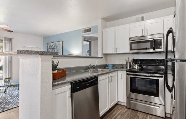 Model kitchen with stainless steel appliances