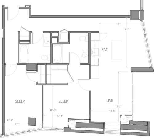 2 beds, 2 baths, 1,107 sqft, $5,445, Unit 1609