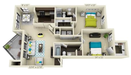 2 beds, 2 baths, 1,020 sqft, $1,516