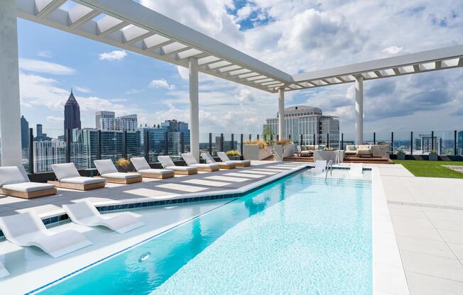 Our rooftop pool with skyline views offers a refreshing retreat above Atlanta, perfectly positioned near parks, dining, and the city’s cultural destinations.