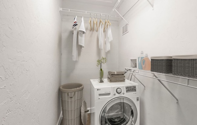 a small laundry room with a washing machine and dryer