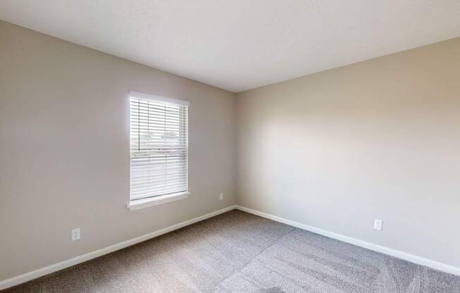 an empty room with carpet and a window