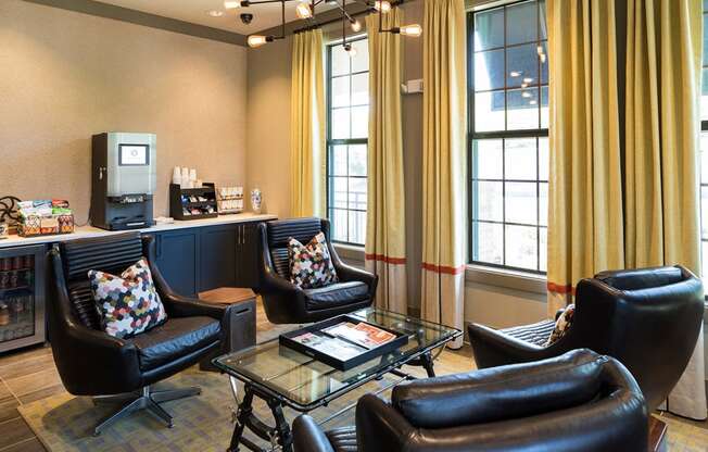 Cyber Cafe with Coffee Station and Work Areas for Residents at Echo at North Pointe Center Apartment Homes, Alpharetta, GA 30009