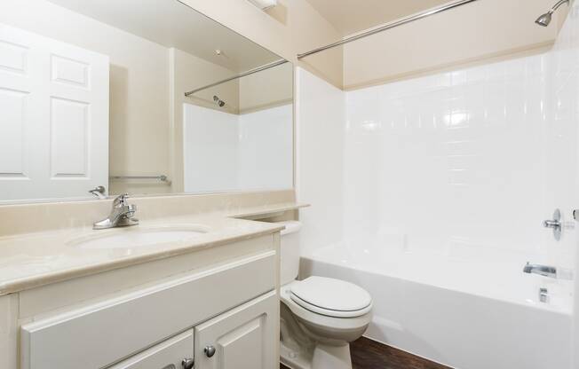 a bathroom with a sink toilet and bathtub