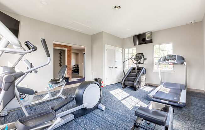 cardio machines in the fitness center at Littlestone Apartments in Gallatin
