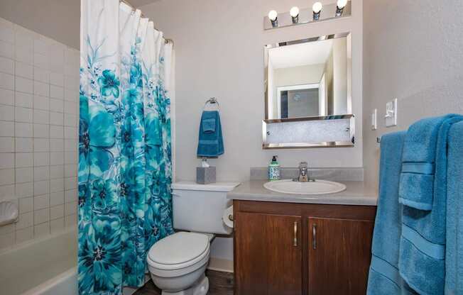 a bathroom with a toilet sink and bathtub at Lincoln Village Apartments, Spokane Washington