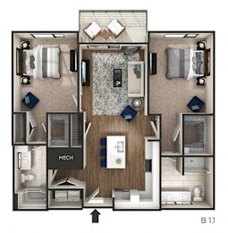 2 beds, 2 baths, 1,144 sqft, $2,886