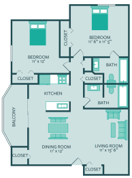 2 beds, 2 baths, 1,187 sqft, $1,075