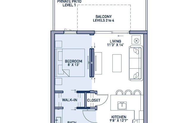 1 bed, 1 bath, 594 sqft, $1,585, Unit 218