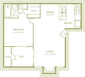 1 bed, 1 bath, 570 sqft, $744