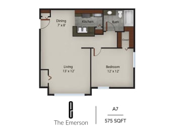 1 bed, 1 bath, 646 sqft, $677
