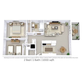 2 beds, 1 bath, 889 sqft, $1,100