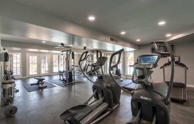 This is a photo of the 24-hour fitness center at Village East Apartments in Franklin, OH.