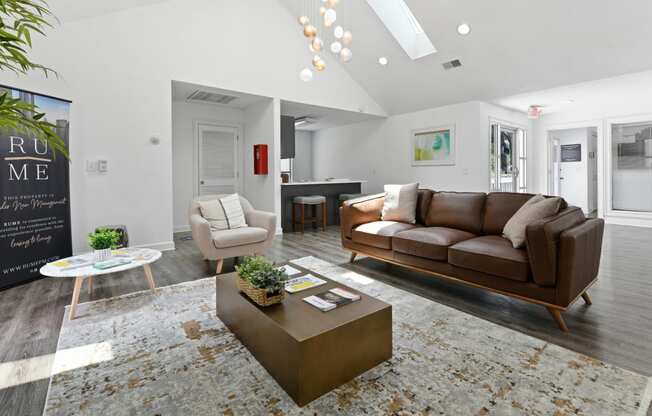 a living room with a couch and a coffee table