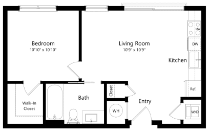 1 bed, 1 bath, 543 sqft, $1,354