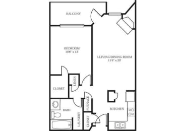 1 bed, 1 bath, 688 sqft, $1,384