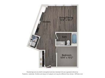 1 bed, 1 bath, 582 sqft, $1,365