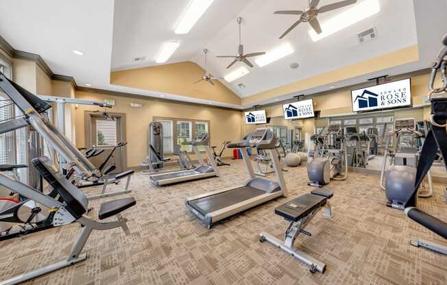 Fitness Center Amenities Angle at Avellan Springs Apartments, Morrisville, NC, 27560
